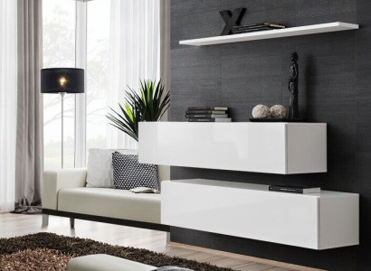 Suite White Set 3pcs Complete Wall Cabinet Wall Unit Wall Shelf Modern Design